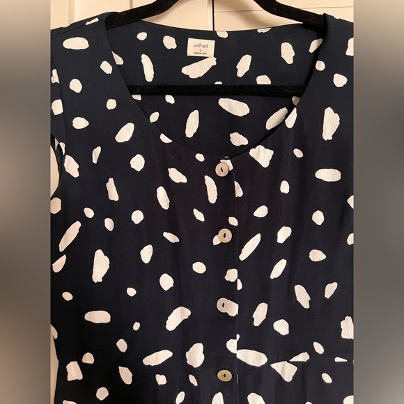 Aritzia Wilfred Navy White Dots High Waisted A-line Shift Day mini dress S - Picture 6 of 8